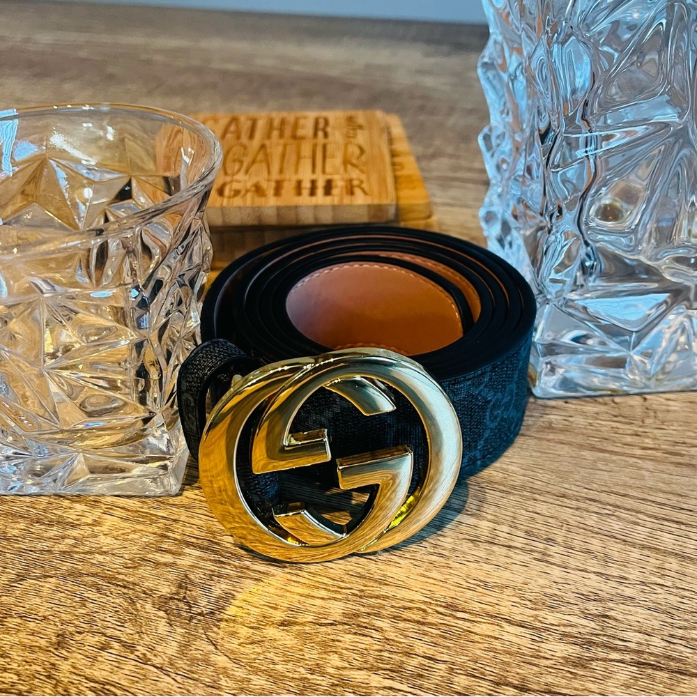 🔥Gucci Supreme Black Belt with Gold Interlocking GG Buckle. Size M-36🔥 - Picture 4 of 9